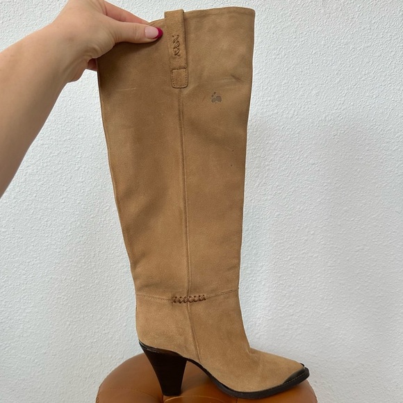 Free People Stevie Tan Heeled Knee Boots with Pointed Toe in Cognac Suede - Picture 7 of 12